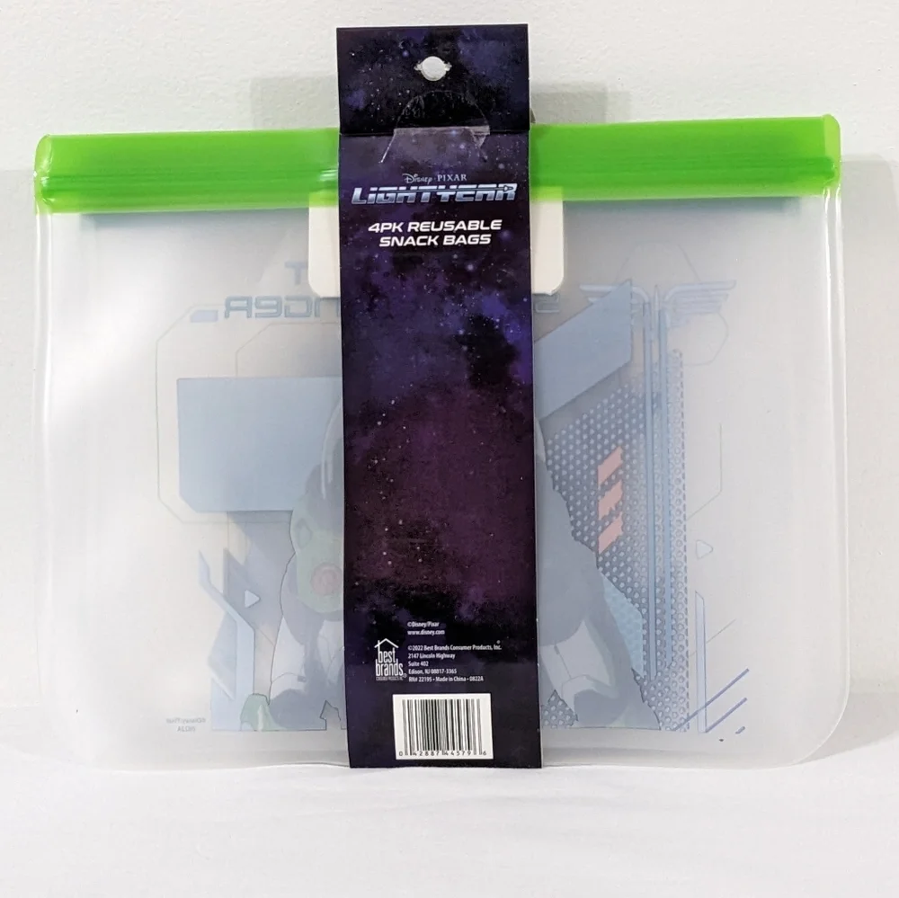 Disney Pixar Buzz Lightyear 4 Pack Reusable Snack Bags, New With Tag